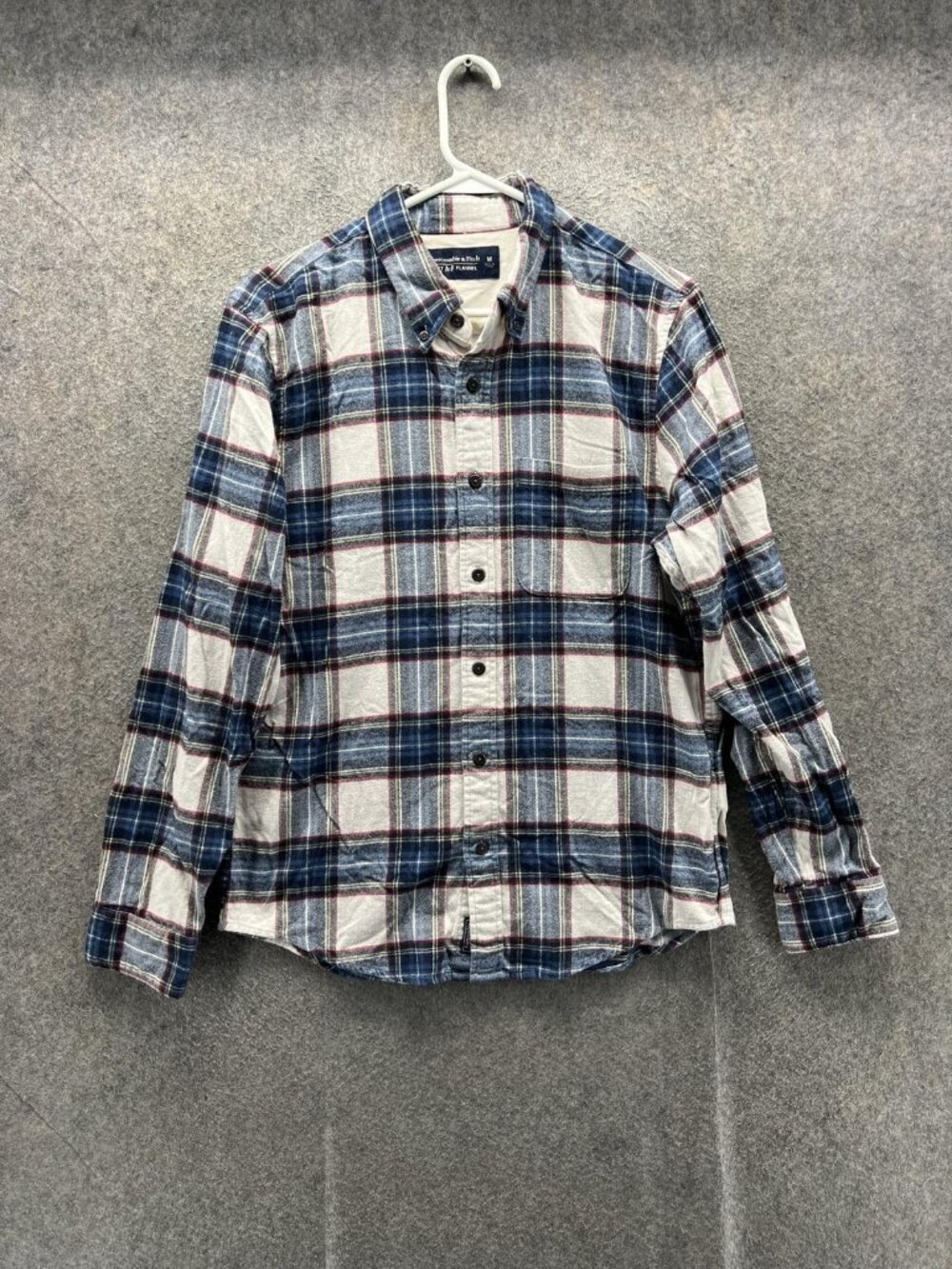 Abercrombie & Fitch Shirt Men Medium Blue Plaid Long Sleeve Button Up Flannel